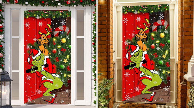 Two Images of Grinch Christmas Door Cover