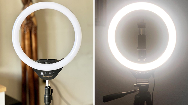 Two Images of Sensyne Selfie Ring Light with Tripod Stand
