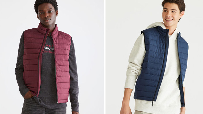 Two Men Wearing Aeropostale Mens Lightweight Quilted Puffer Vest