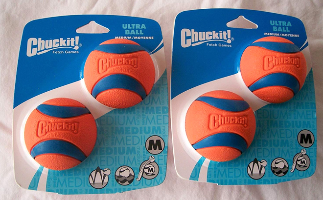 Two Packs of Chuckit Ultra Ball Dog Toy Medium with Two Balls Each