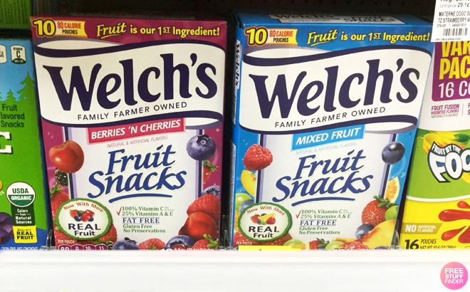 Two Welchs Fruit Snacks Boxes on a Shelf