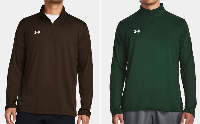 Under Armour Mens Tech Team Zip in Brown and Green