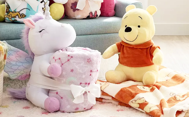 Unicorn and Winnie The Pooh Buddy and Throw Set