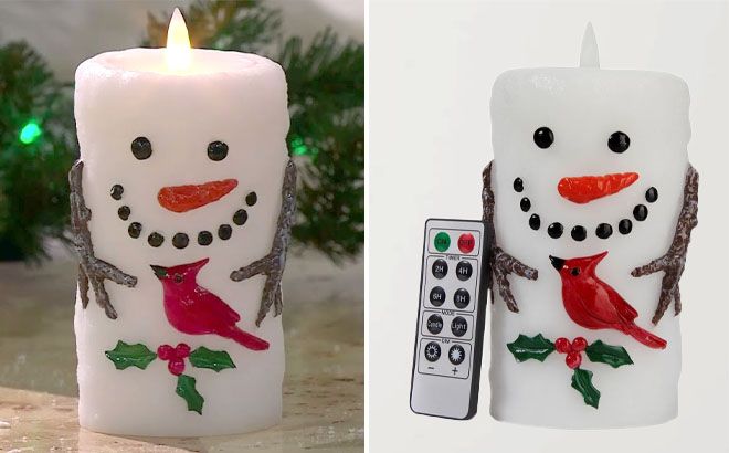 Unmatched Snowman with Cardinal Moving 3D Flame Candle