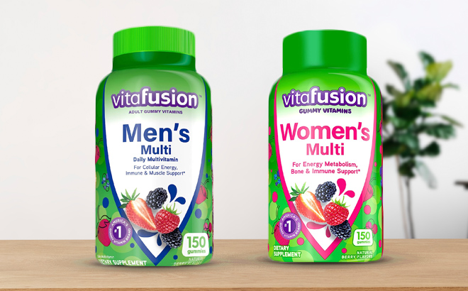 Vitafusion Multivitamin Gummies for Men and Women on a Table