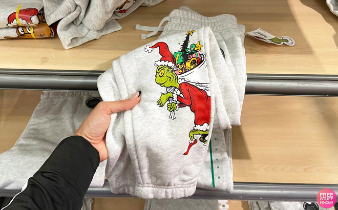 Woman Holding Kids The Grinch Matching Family Christmas Jogger Pants