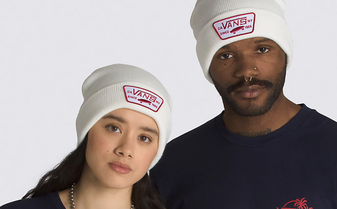 Woman and Man are Wearing Vans Milford Beanie