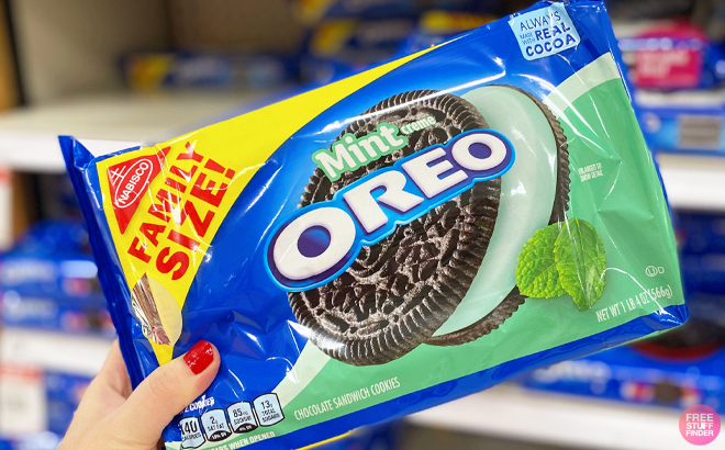 Woman holding a Oreo Mint Family Size