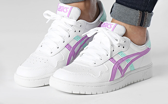 Woman is Wearing Asics Japan S in White and Lavender Glow Color