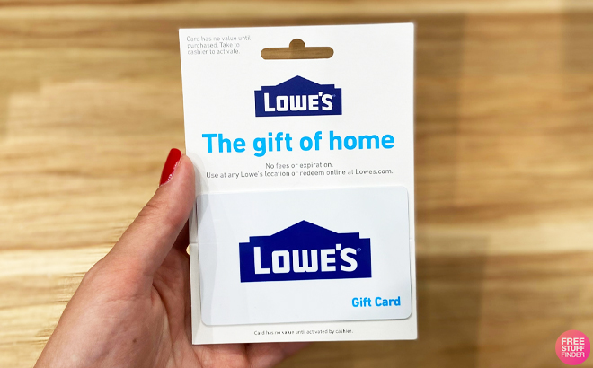 Woman with Red Nails Holding a Lowes Gift Card