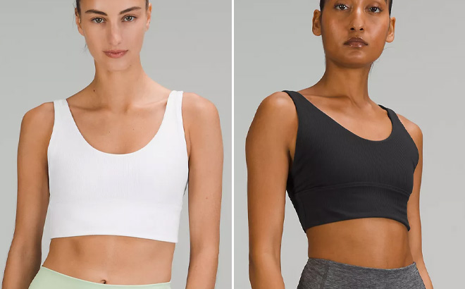 Women Wearing Lululemon Align Ribbed Bras in White and Black