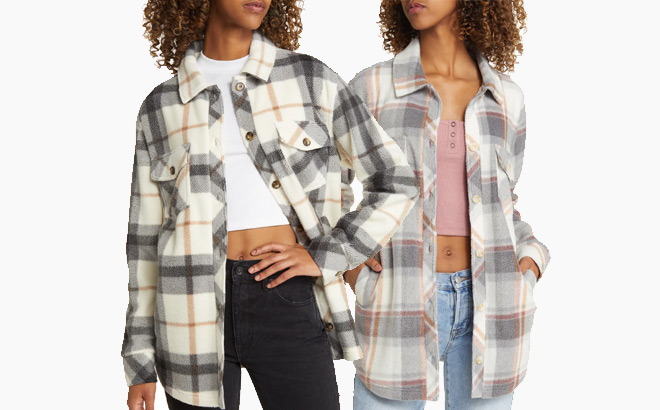 Womens Plaid Polar Fleece Shacket