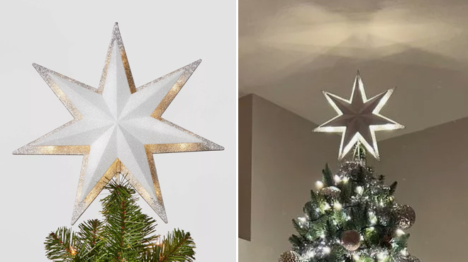 Wondershop 13 inch LED Light Glitter Star with Silver Star Tree Topper