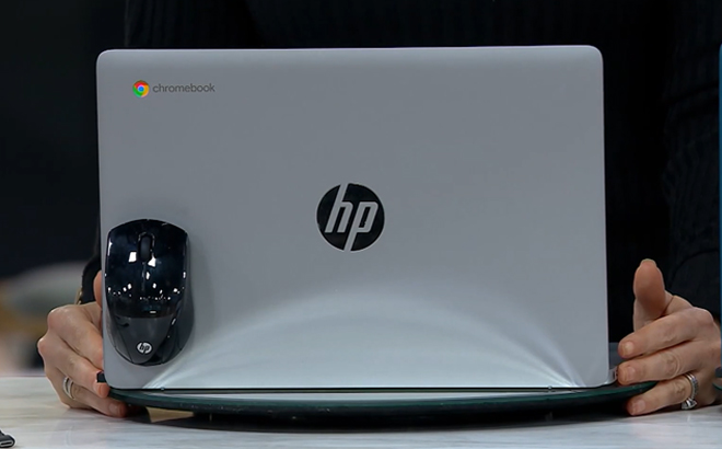 a Person Using an HP 14 Inch Chromebook Laptop