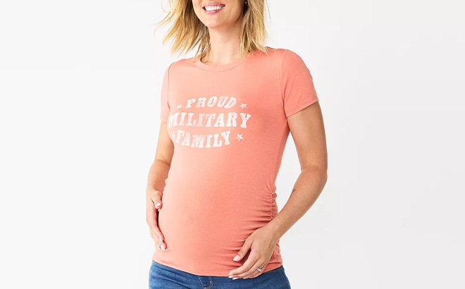 a Woman Wearing a Sonoma Goods For Life Maternity Short Sleeve Crewneck Tee