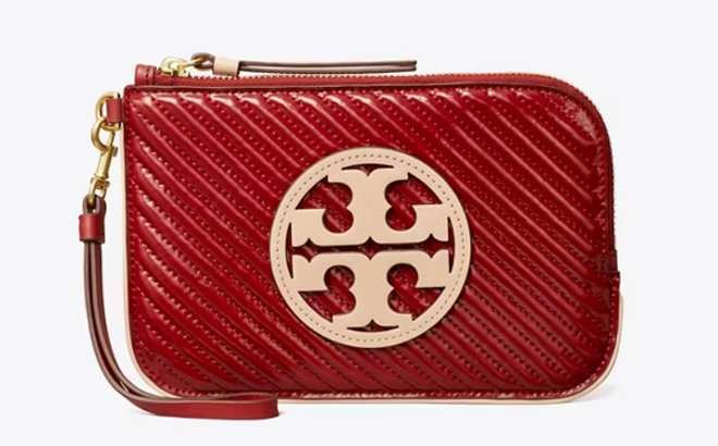 an Image of Tory Burch Miller Patent Quilted Wristlet