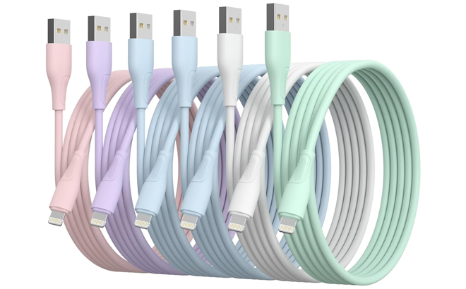 iPhone Charger Fast Charging Lightning Cable 6 Pack in Different Pastel Colors