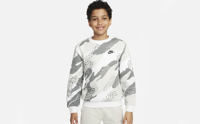 A Boy Wearing Nike Sportswear Club Fleece Big Kids Sweatshirt