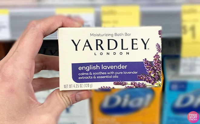 A Hand Holding Yardley English Lavender Bar Soap