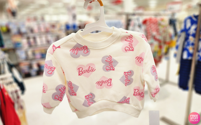 A Person Holding a Barbie Toddler Girls Valentines Hearts Fleece Sweatshirt