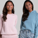 A Woman Wearing Fruit of the Loom Womens Fleece Sweatshirt on the Left and Hoodie on the Right