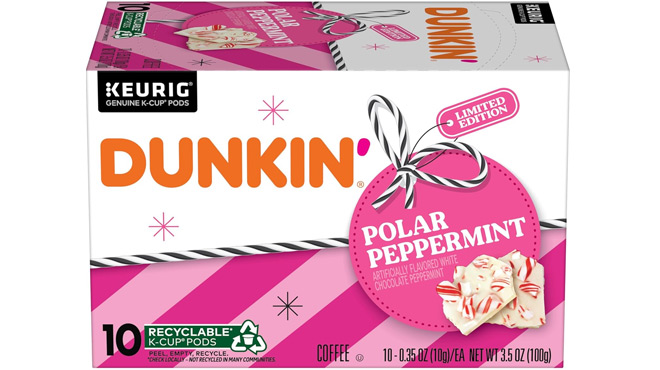 A box of Dunkin Polar Peppermint K Cups