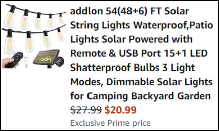 Addlon 54 Foot Solar String Lights Checkout