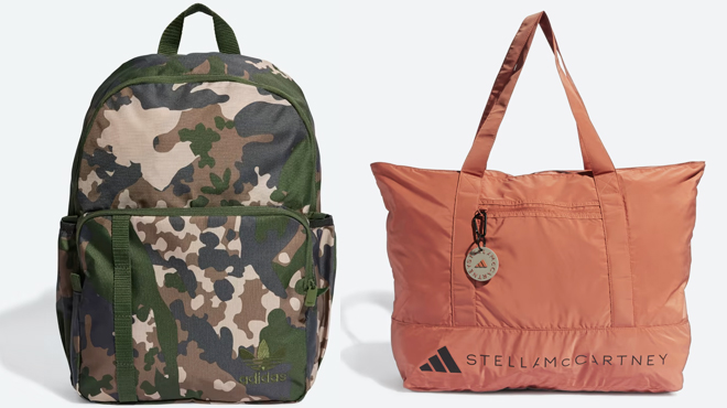 Adidas camo classic backpack and stella mccartney tote