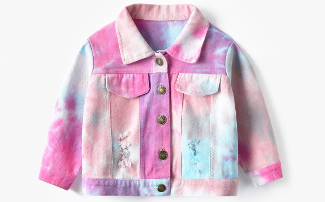 Baby Girls Tie Dye Ripped Denim Jacket