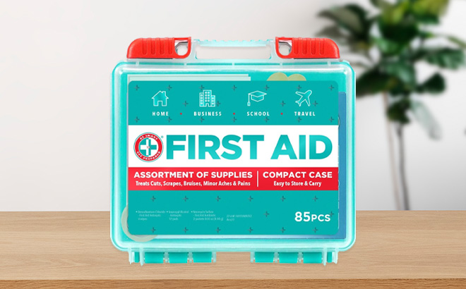 Be Smart Get Prepared 85 Piece First Aid Kit on the Table