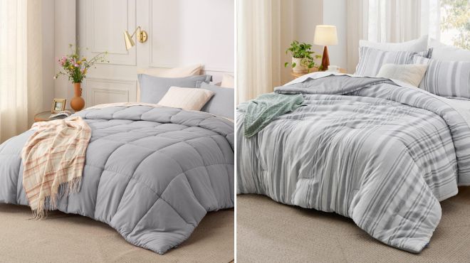 Bedsure Grey Queen Comforter Set Gray and Bedsure Striped Comforter Set