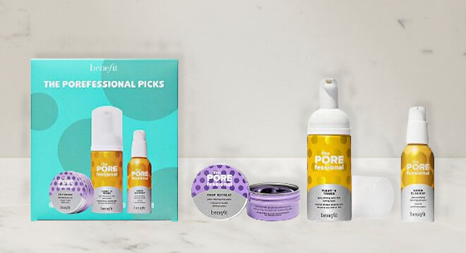 Benefit The POREfessional Picks Pore Care Routine Trial Set in the Bathroom