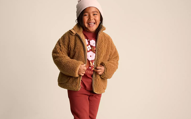 Boy Wearting Lauren Conrad Kids Reversible Fleece Jacket 1