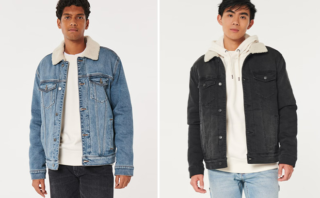 Boys Wearing Faux Shearling Lined Denim Jacket