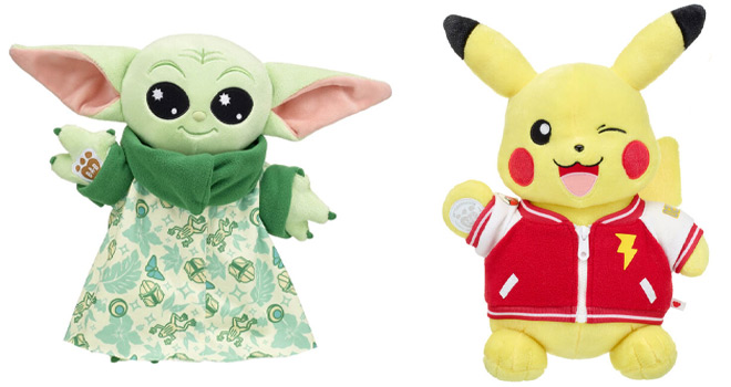 Build A Bear Star Wars Summer Grogu and Pokemon Pikachu Stuffer Animal