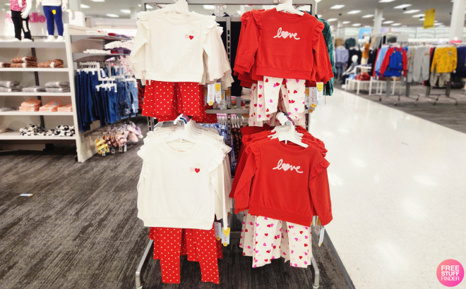 Cat Jack Toddler Girls Valentine Day Top Bottom Sets