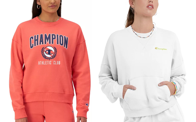 Champion Powerblend Fleece Boyfriend Sweatshirt and Campus French Terry Crewneck Sweatshirt