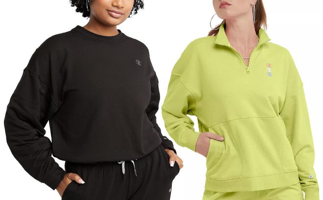 Champion Soft Touch Fleece Drawstring Hem Sweatshirt and Campus French Terry Quarter Zip Pullover