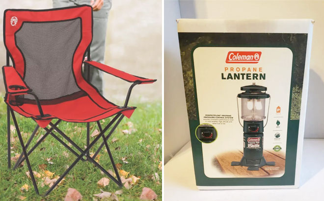 Coleman Broadband Mesh Quad Chair and Coleman Deluxe Propane Lantern