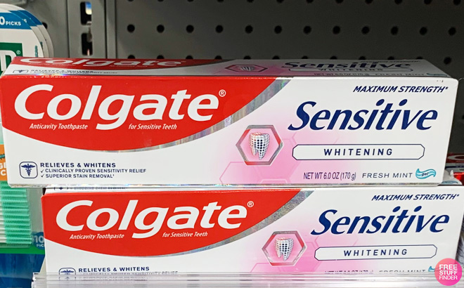 Colgate Sensitive Whitening Toothpaste on a Shelf