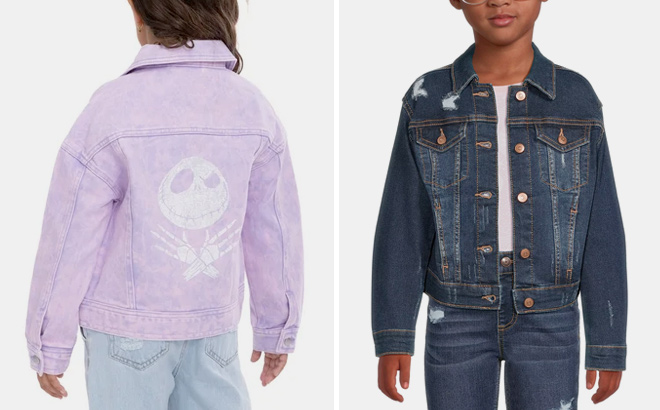 Disneys Nightmare Before Christmas Girls Denim Jacket and Wonder Nation Girls Destructed Denim Jacket