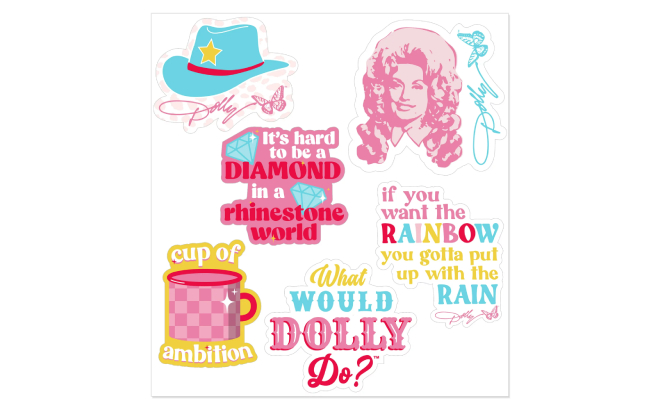 Dolly Parton 6 Piece Reusable Multicolor Vinyl Stickers