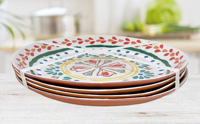 Food Network Mesa Feliz 4 pc Melamine Dinner Plate Set