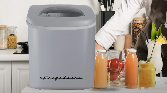 Frigidaire 26 lb Retro Bullet Ice Maker on Kitchen Counter