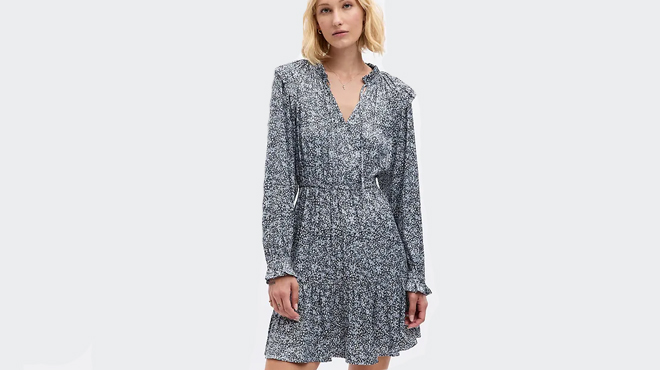 GAP Split Neck Tiered Mini Dress