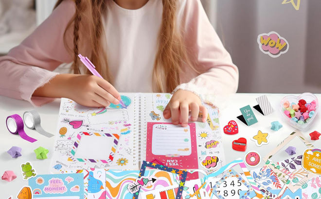 Girl Writing on a Kids Journal