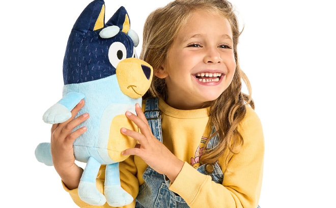 Girl is Holding Bluey Talking Bandit