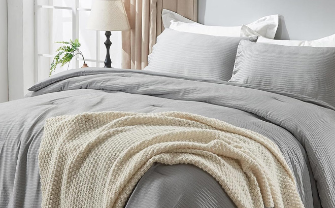 Grey Queen Size Comforter 3 Pieces Queen Textured Comforter Set