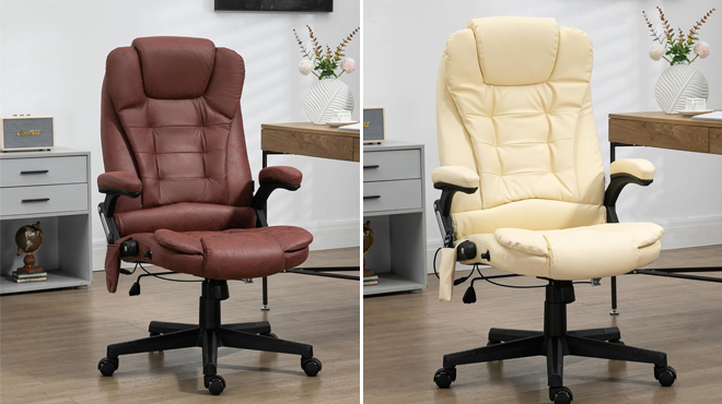 HOMCOM Heated Reclining Computer Chair in brown and beige