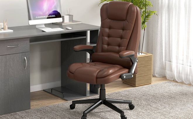 HOMCOM Heated Reclining Computer Chair with 6 Vibration Points Brown